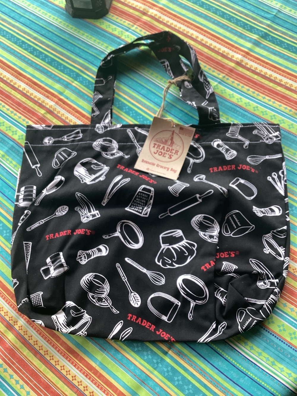 Trader Joe's Reusable Grocery Bag in Black with Kitchen Tools - RARE